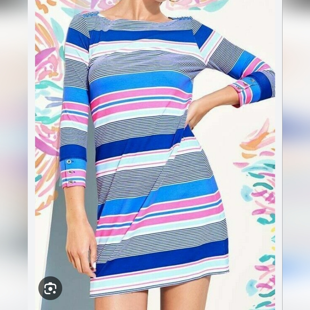Lilly Pulitzer Sophie True Blue Kaleidoscope Jungle Striped Tunic Mini Dress